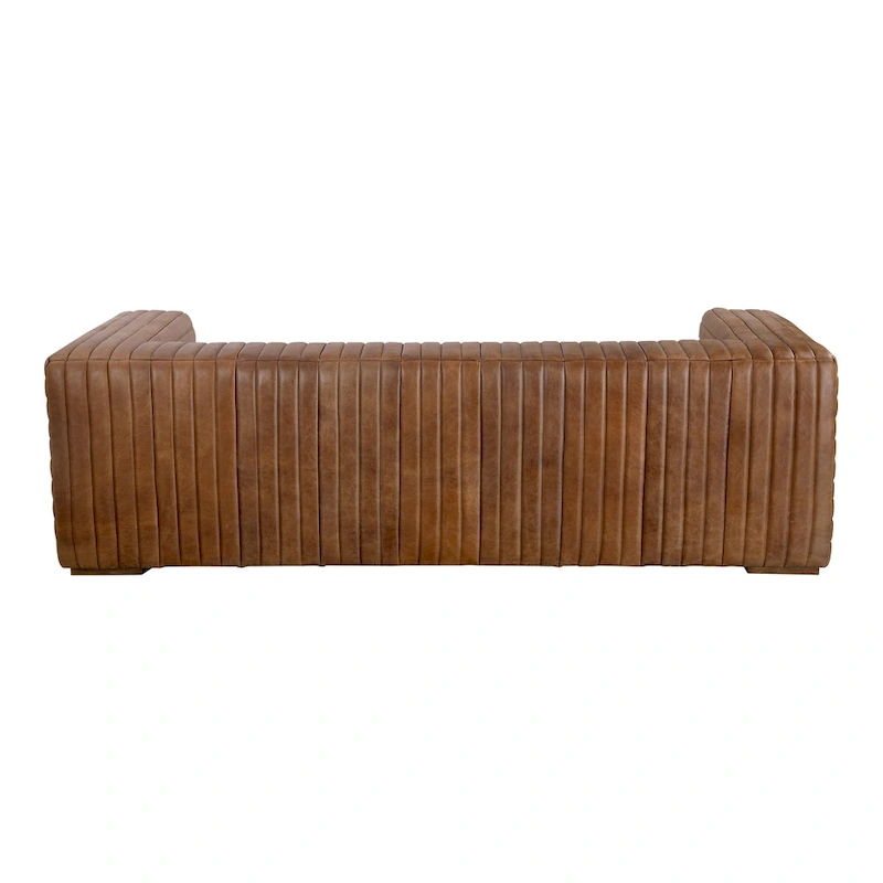 Aurelle Home Rustic Channel-Stitched Leather Sofa