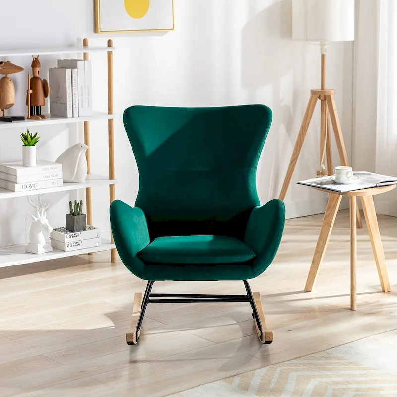 Velvet Fabric Padded Seat Rocking Chair