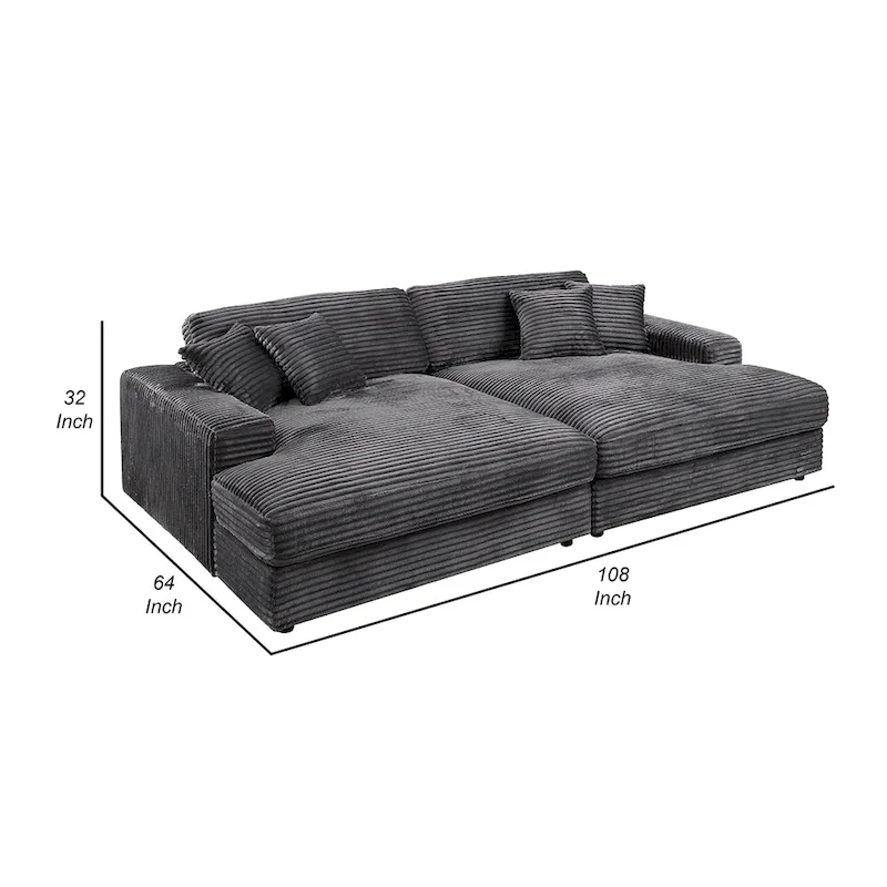 Liny 2pc Sectional Sofa Daybed Set, 4 Throw Pillows, Dark Gray Velvet