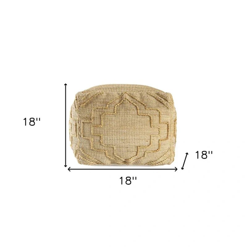 HomeRoots 18 Natural Jute Blend Cube Quatrefoil Pouf Ottoman