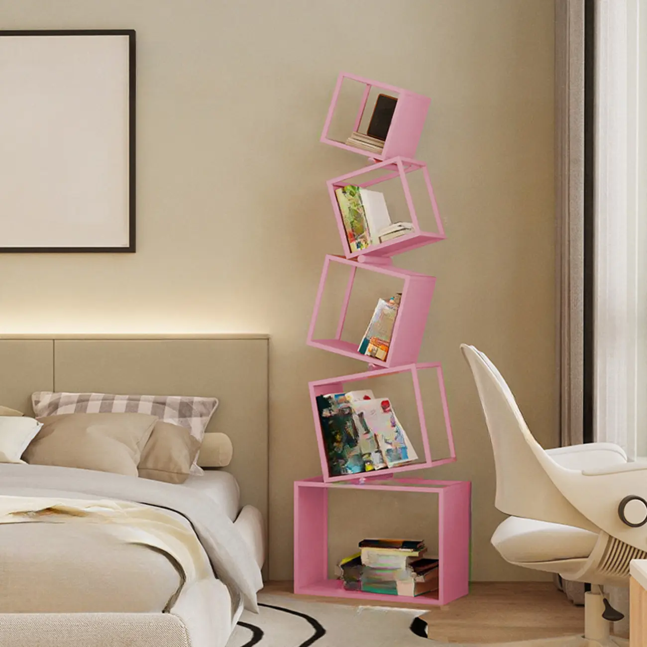 73H Black Metal Geometric Open Cube Bookcase