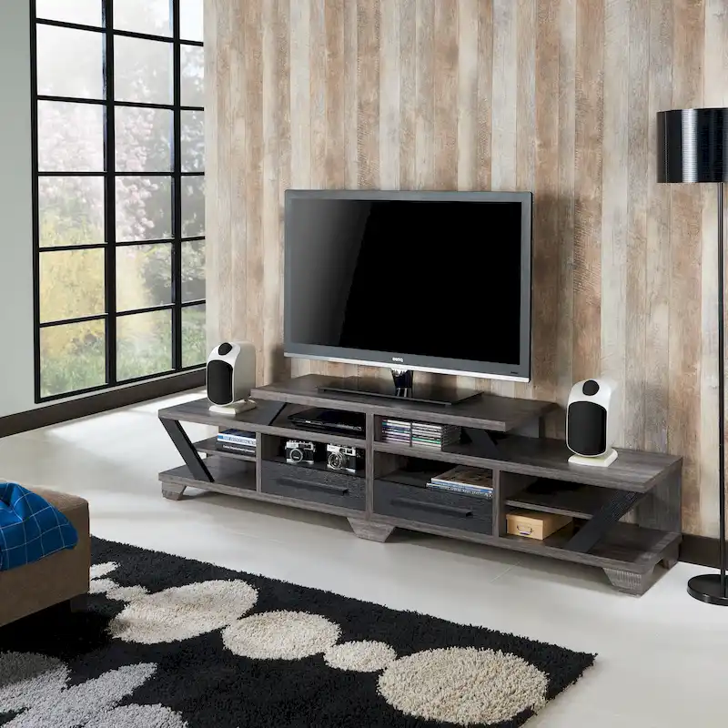 Modern Gray 82 Wide Open Shelf Tiered TV Stand