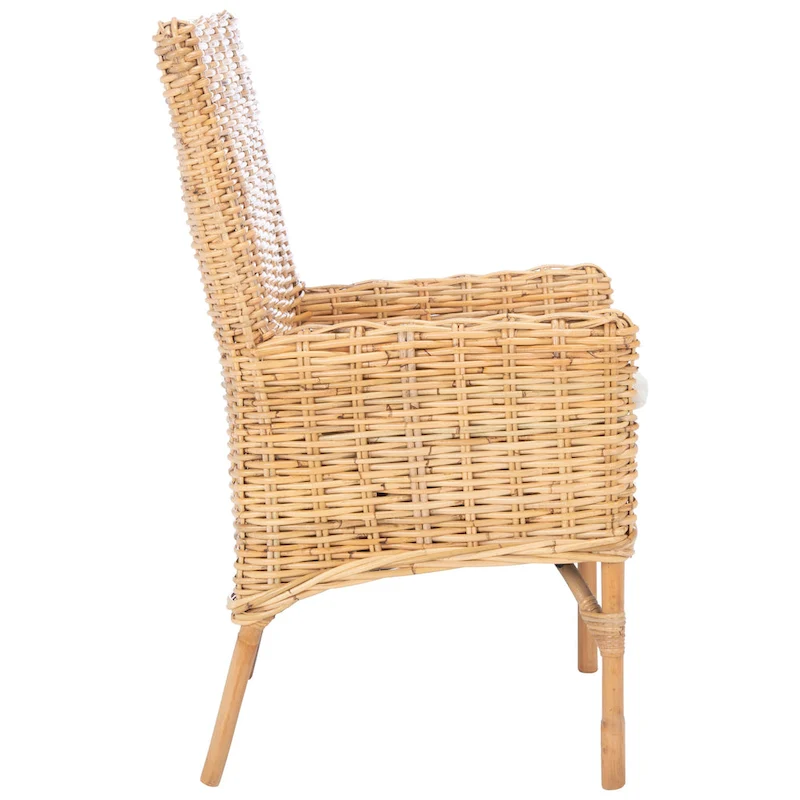 SAFAVIEH Winnifred Coastal Rattan Accent Chair with Cushion - 18.5 W x 22.8 L x 38.2 H - 19Wx23Dx38H