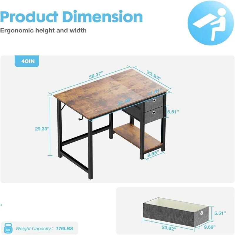 Computer Desk with Drawers and Bottom Shelf