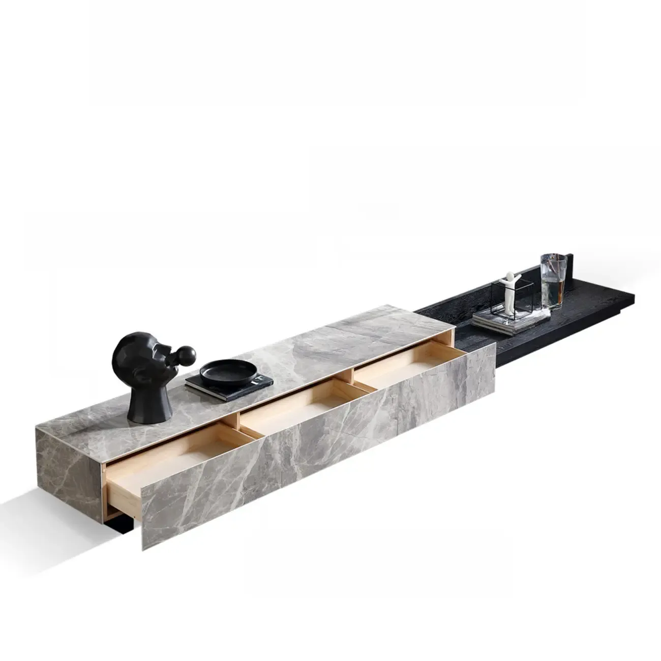 71 Elegant Grey Stone Rectangle TV Stand with 3 Drawers