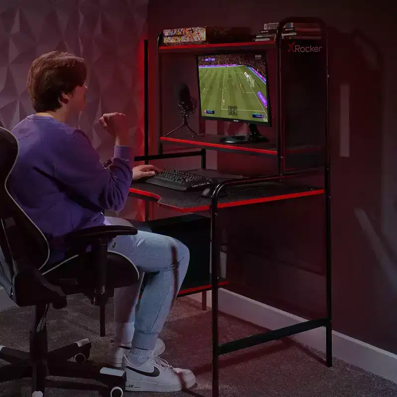 iCarus Mesh Gaming Desk with Wood Desktop - X Rocker