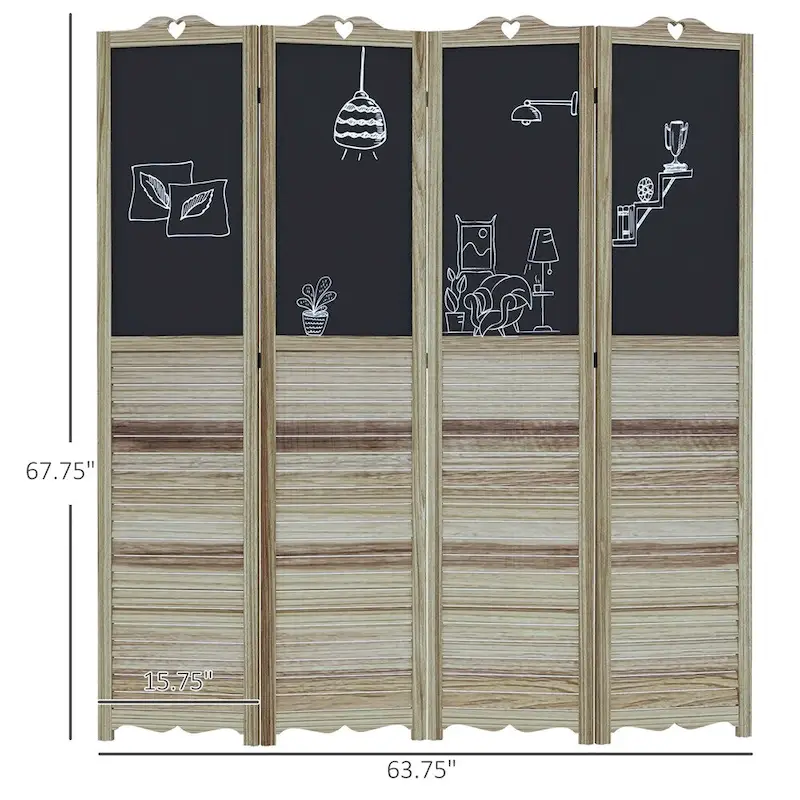 4-Panel Freestanding Folding Privacy Screen with Blackboard