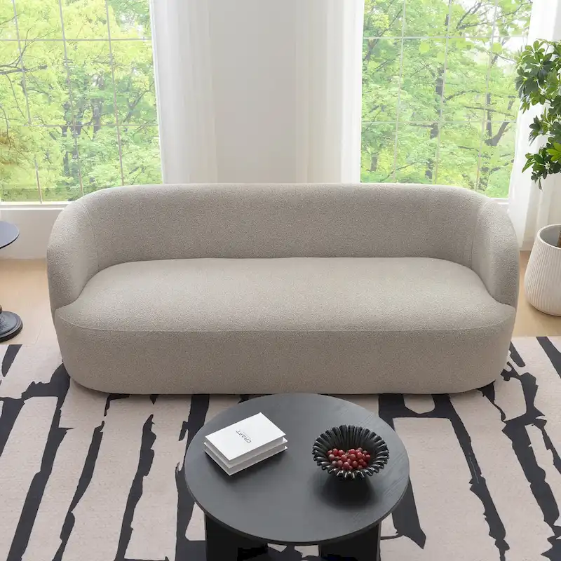 KINWELL Sherpa Boucle Upholstered 3-Seater Sofa Couch, 85 W