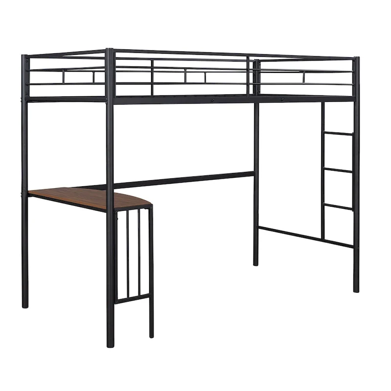 Metal Loft Bed with Desk, Ladder and Guardrails