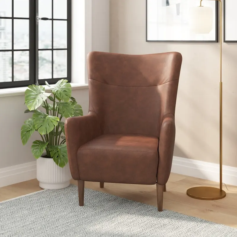 Upholstered Wingback Accent Chair with Wooden Frame and Legs