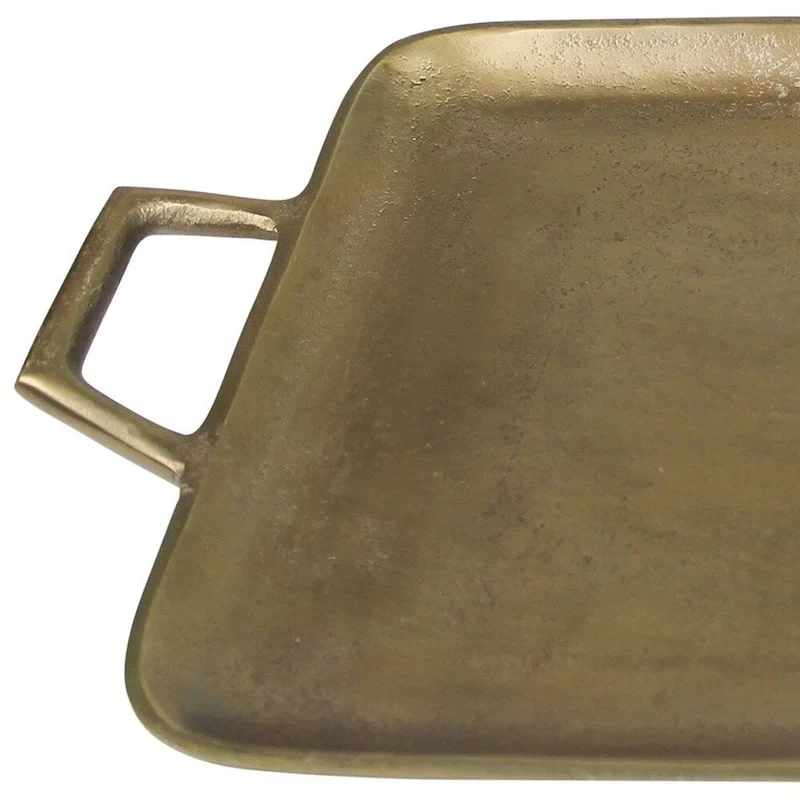 HomeRoots 16  Gold Rustic Metal Tray With Handles
