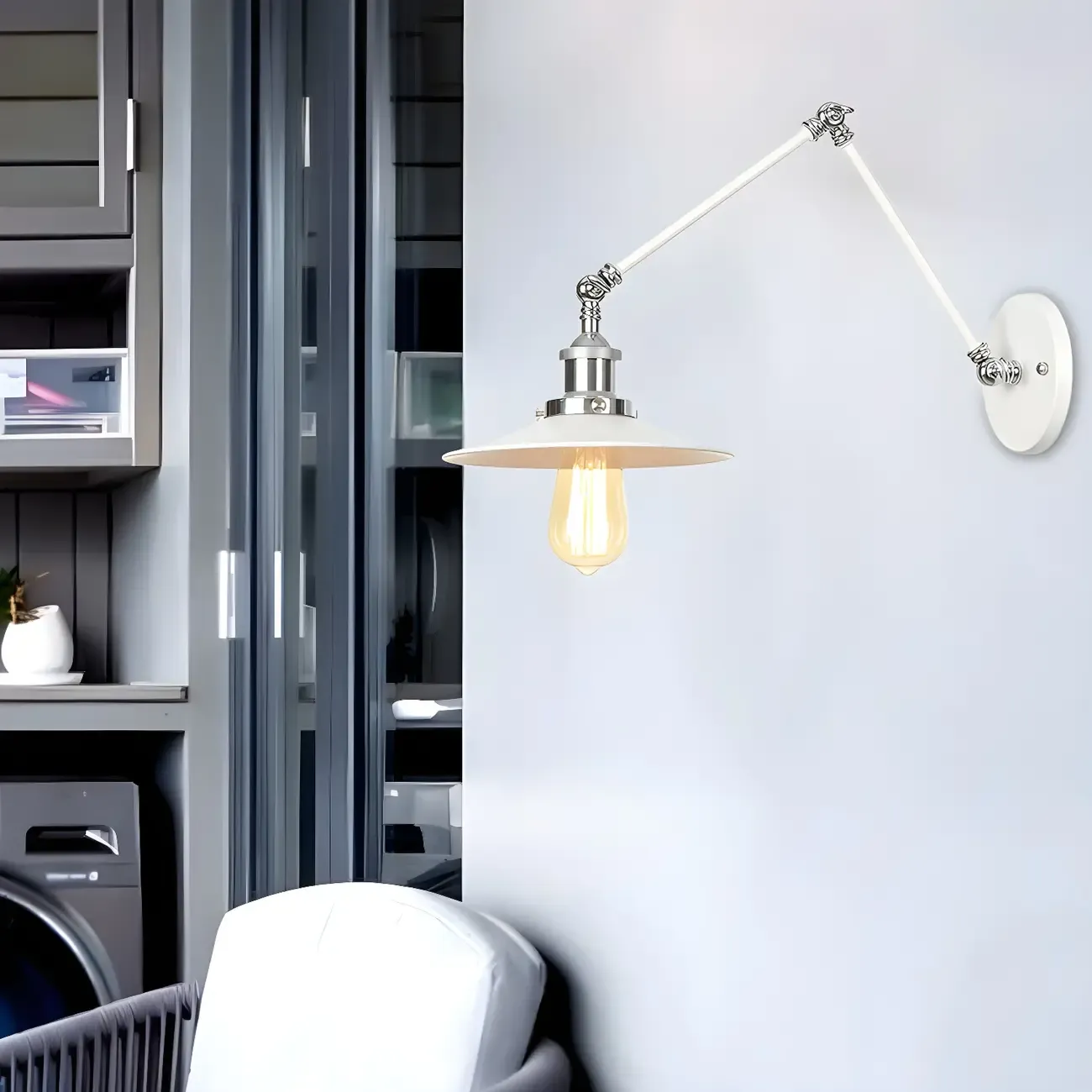 White Metal Adjustable Swing Arm Wall Light with Different Shade