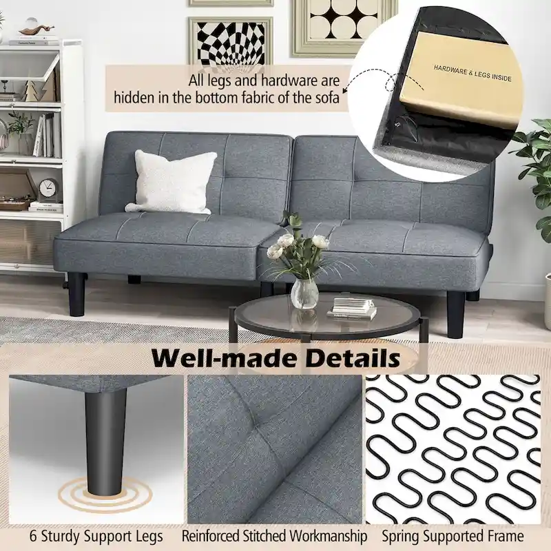 Convertible Folding Futon Sofa Bed with 6-Position Adjustable - See Details