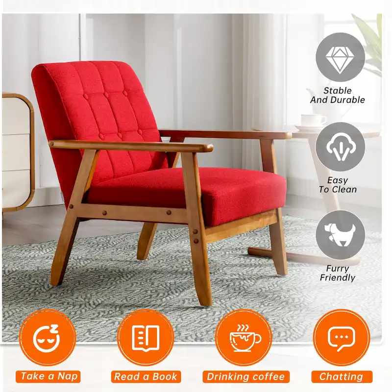 Linen/PU Upholstered Tufted Living Room/Bedroom Accent Chair With Wood Legs