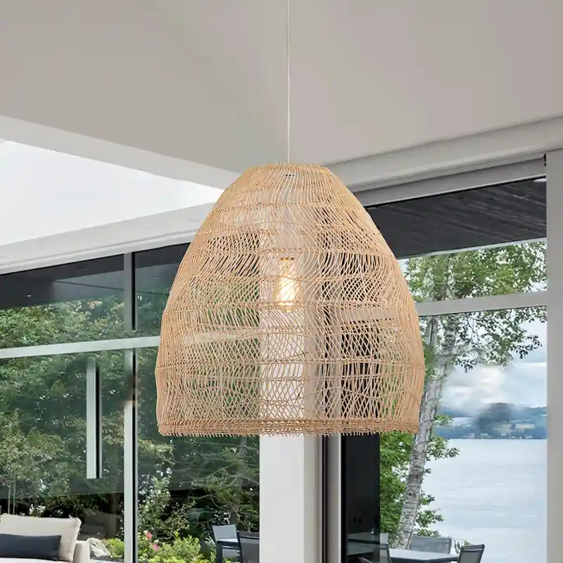 Luka Cream 1-Light Rattan Dome Basket Pendant Light