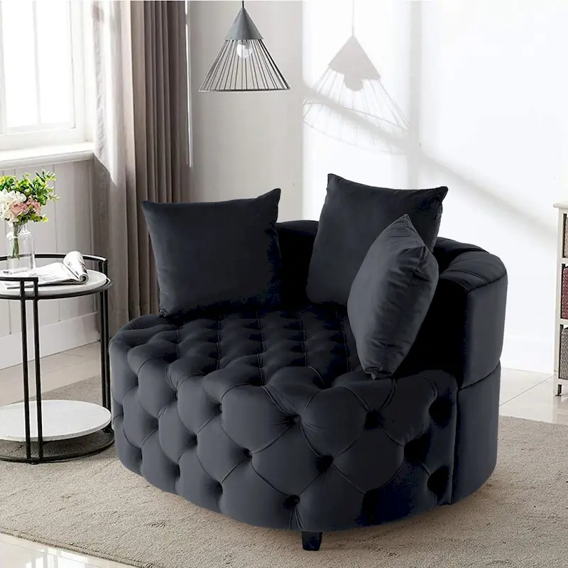 Velvet Modern Leisure Big Classical Barrel Chair with 2 Pillows
