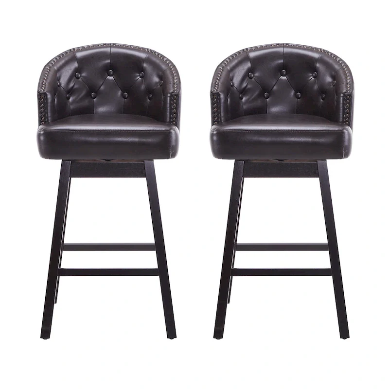 Roomfitters 33.25 Swivel Upholstered Counter Stools, Set of 2 Armless Bar Chairs with Rubberwood Frame and Footrest