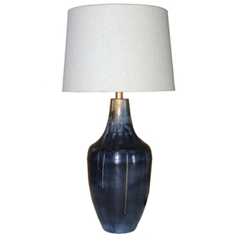 Distressed Indigo & Gold Metal Table Lamp