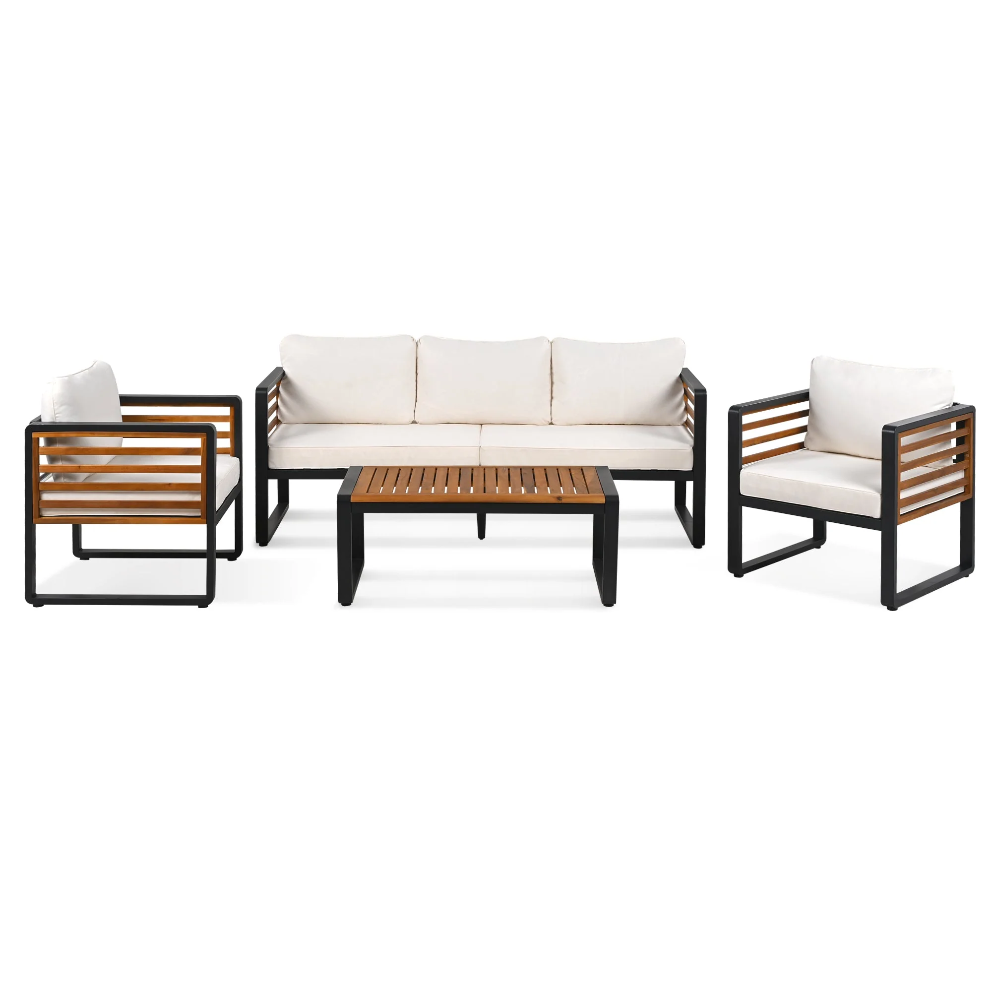 Metal and Wood Frame 4-pieces Outdoor Furniture Sofa Set
