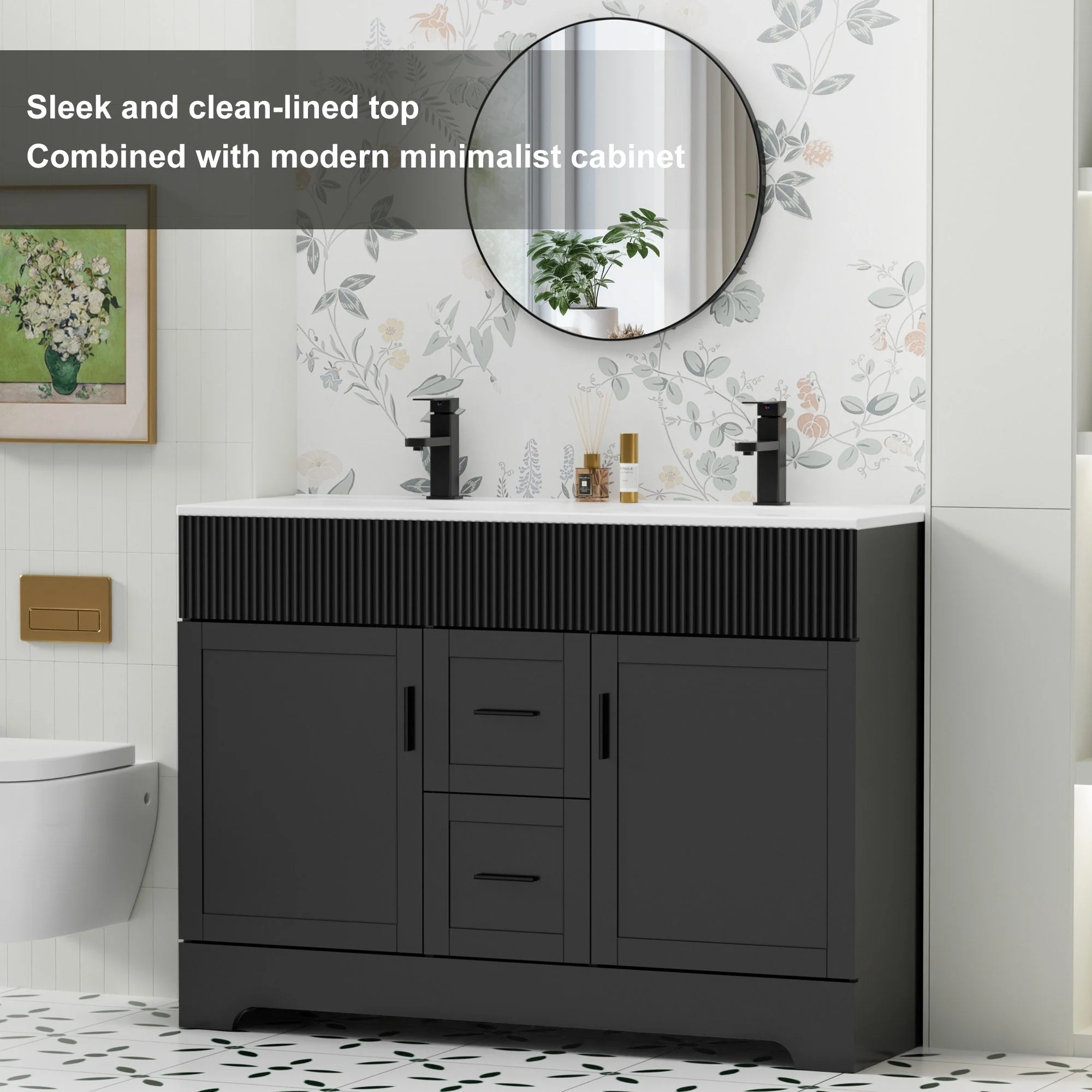 Wavy Line 30/36/48 Bathroom Vanity Set with Sink & Faucet