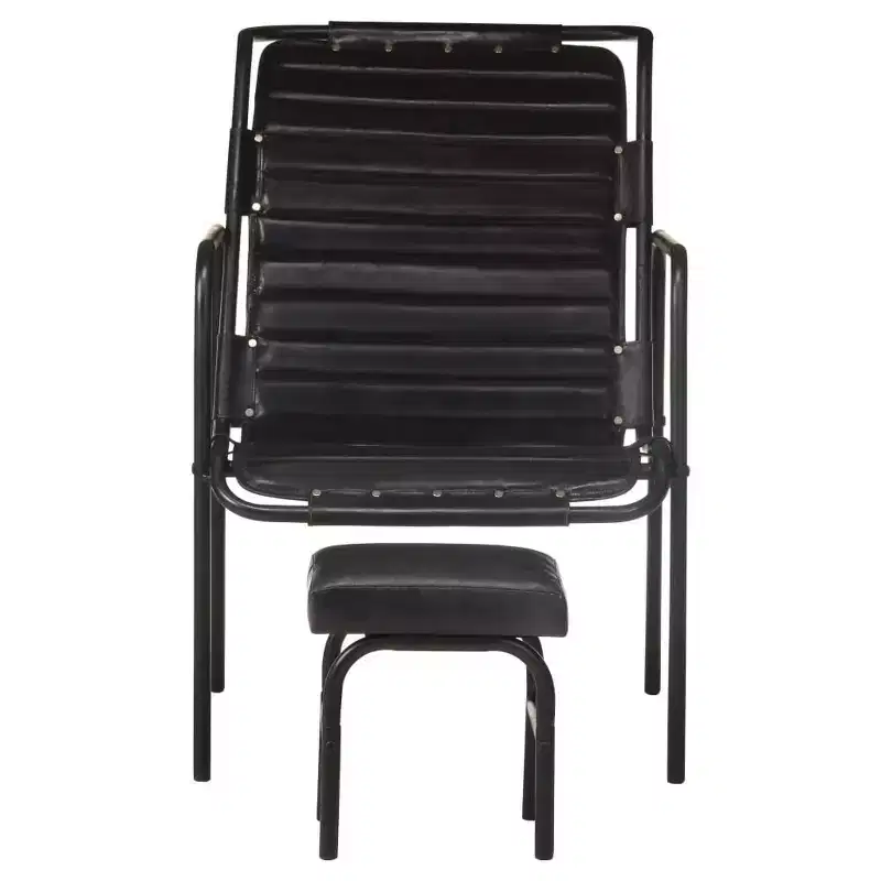 Relaxing Armchair Dark Brown Real Leather, Powder-Coated Iron