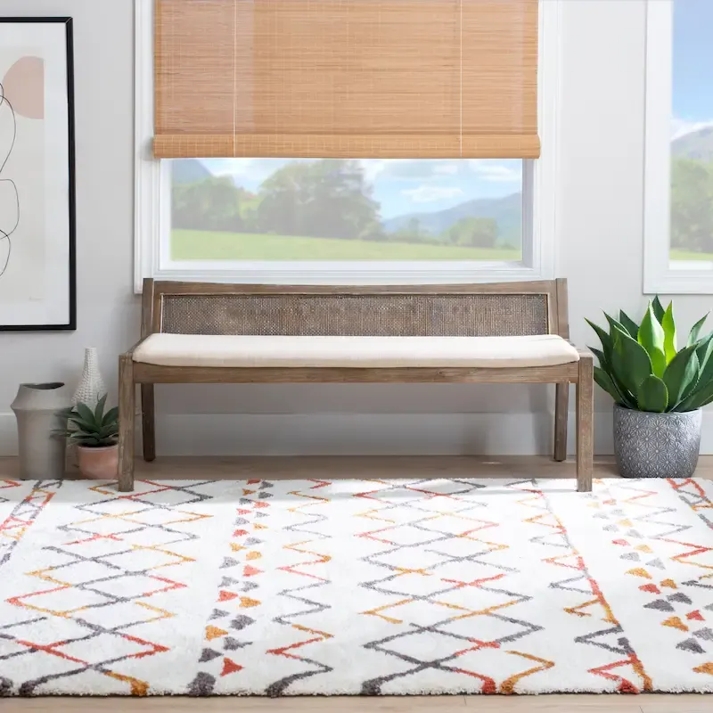 Solid Wood Cane Bench with Cushioned Seat