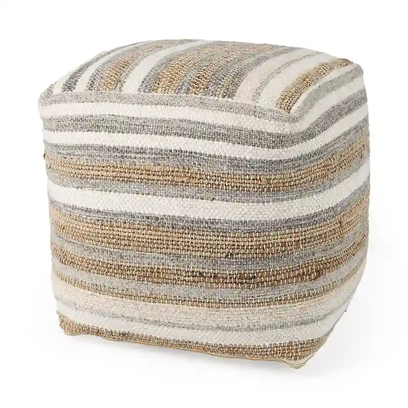 Aahana Multi-Colored Striped Hemp and Cotton Square Pouf