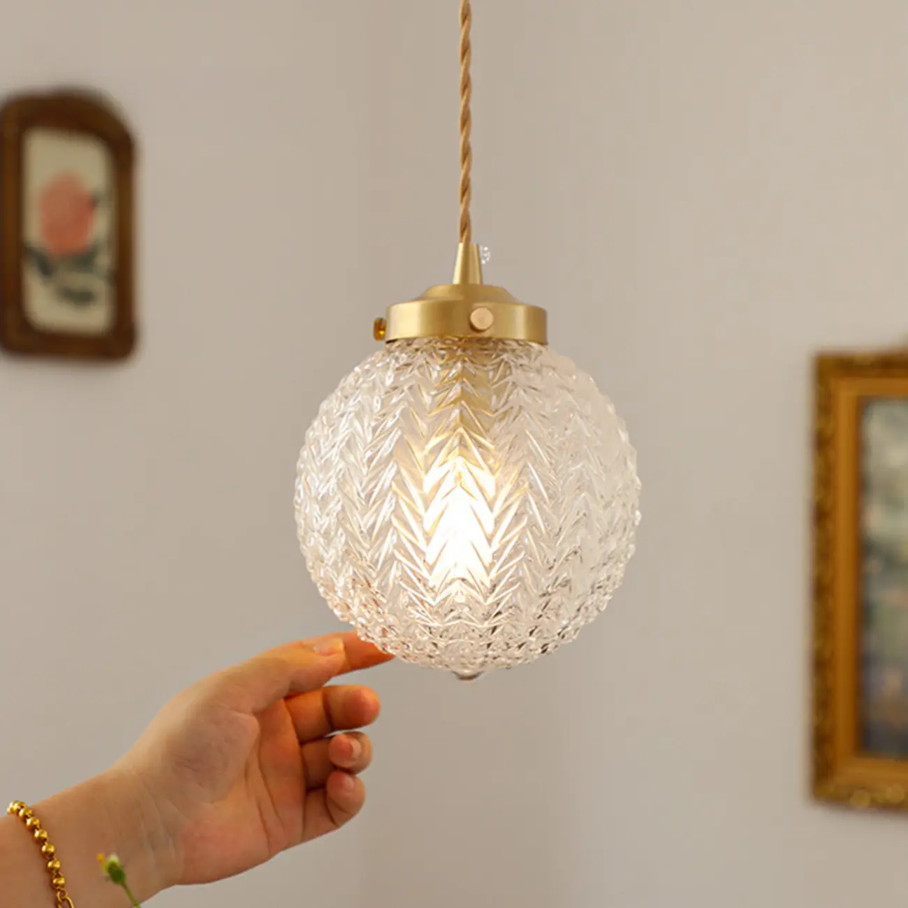 Modern Gold Carved Glass Globe Pendant Light