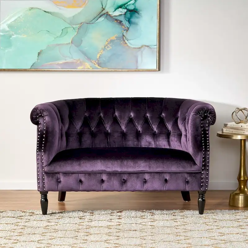 Milani Velvet Tufted Scroll Arm Loveseat by Christopher Knight Home