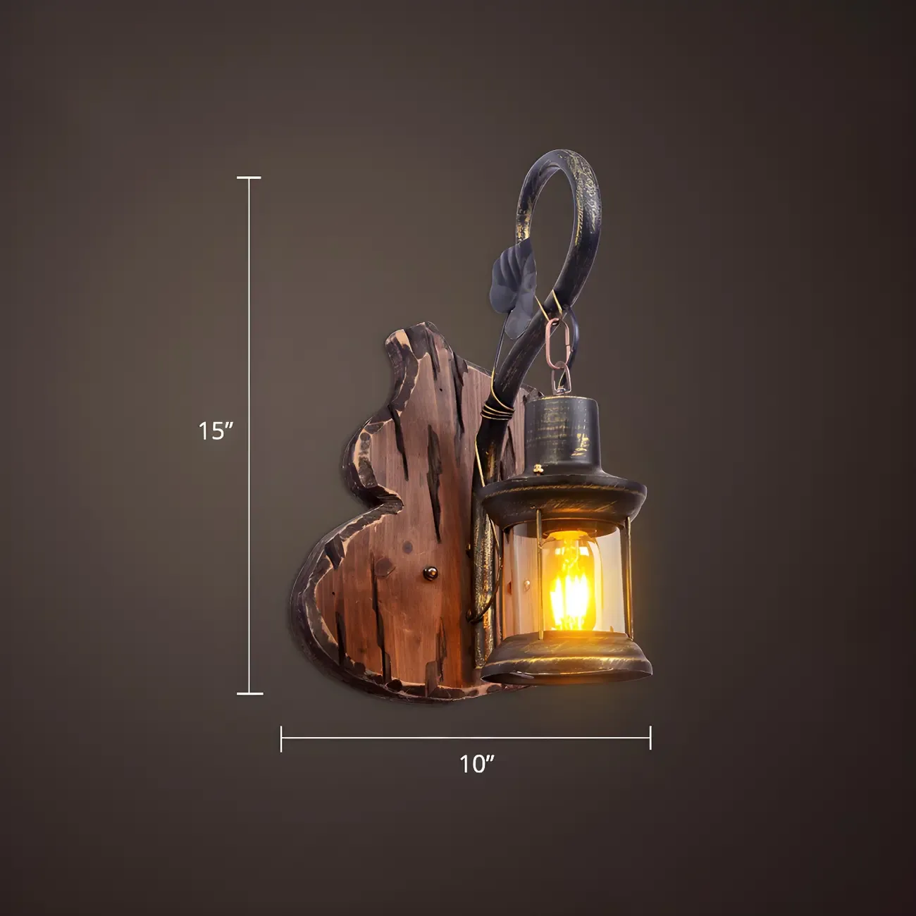 Industrial Distressed Wood Glass Black Wall Lantern Light