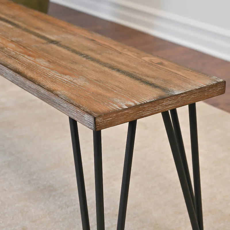 Roundhill Furniture Aryven Industrial Wood Dining Bench, Rustic Dark Pine Finish