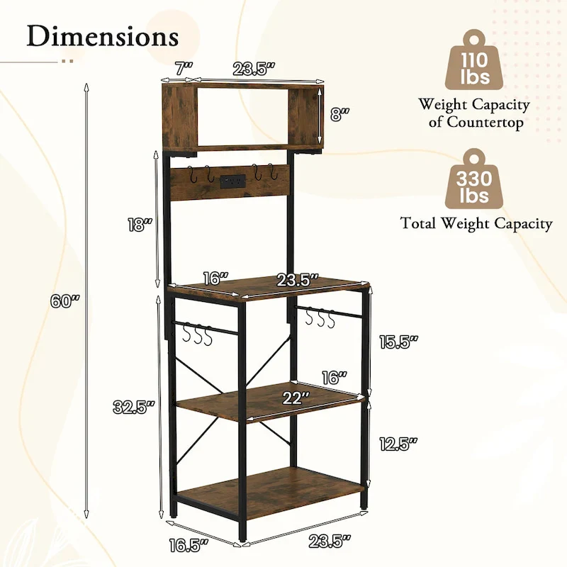 Costway Kitchen Bakers Rack 5-Tier Coffee Bar Station with Power - See Details