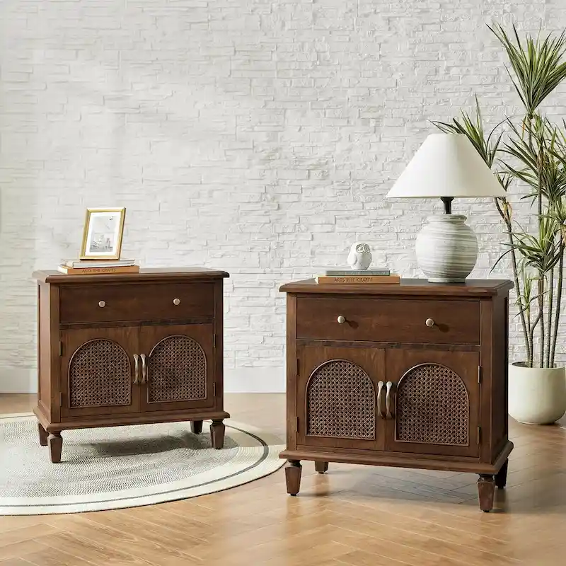 Georg Traditional 27Tall Rattan Nightstand with Adjustable Feet Set of 2 by