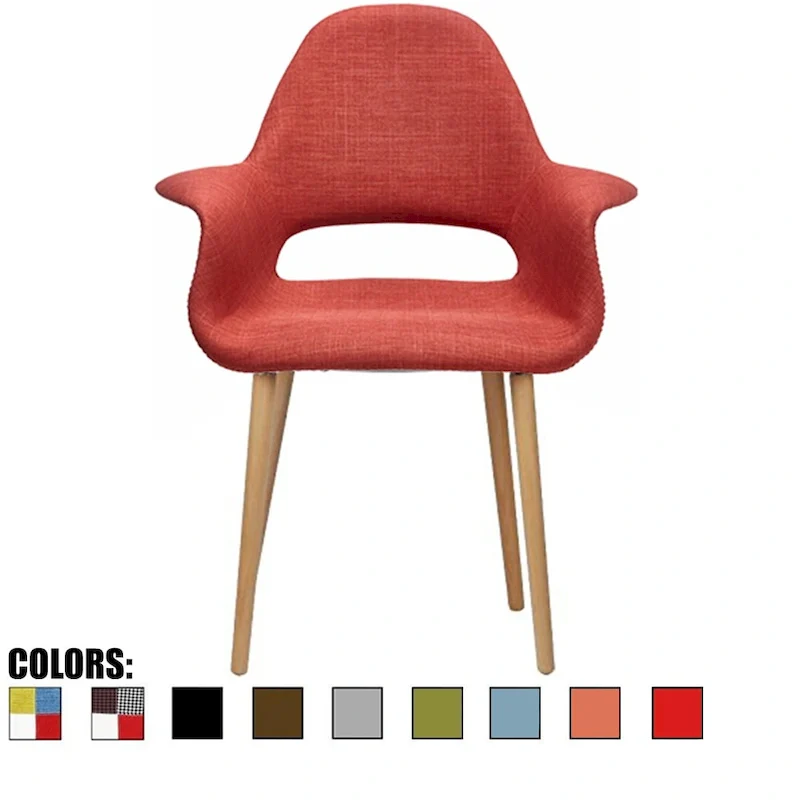 Organic Upholstered Fabric Modern Armchair with Natural Wooden Legs for Dining Room Office or Accent Lounge Side Chair
