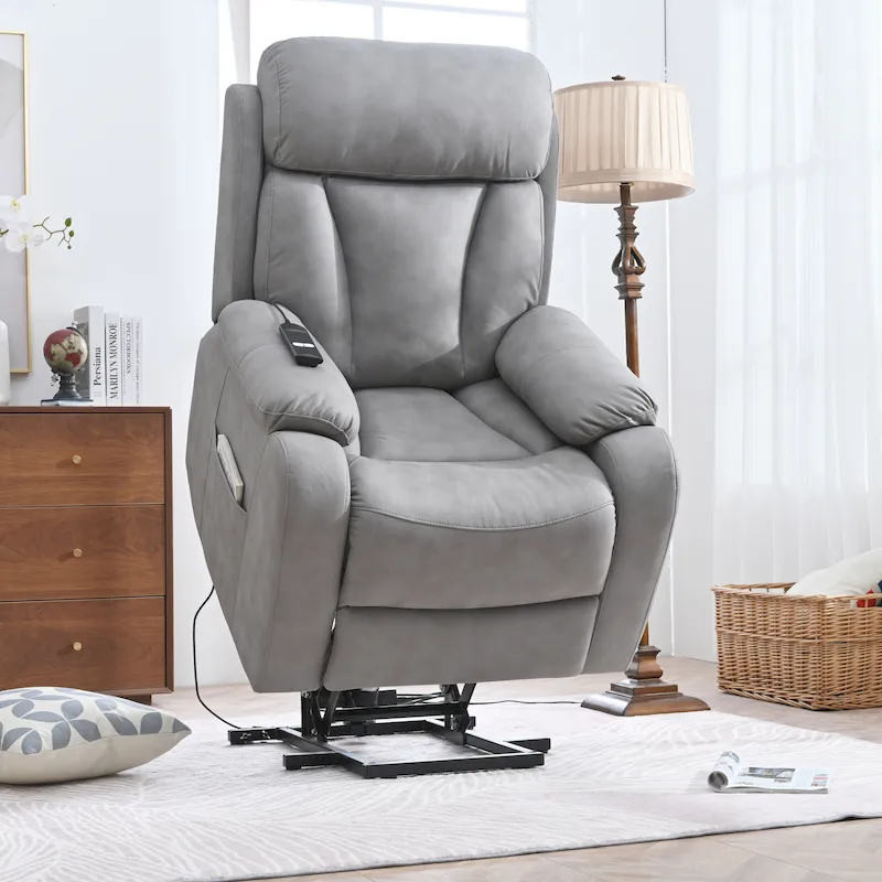 Grey Wide Seat Power Lift Recliner for Seniors with Remote Control, Side Pocket, and Adjustable Recline Options