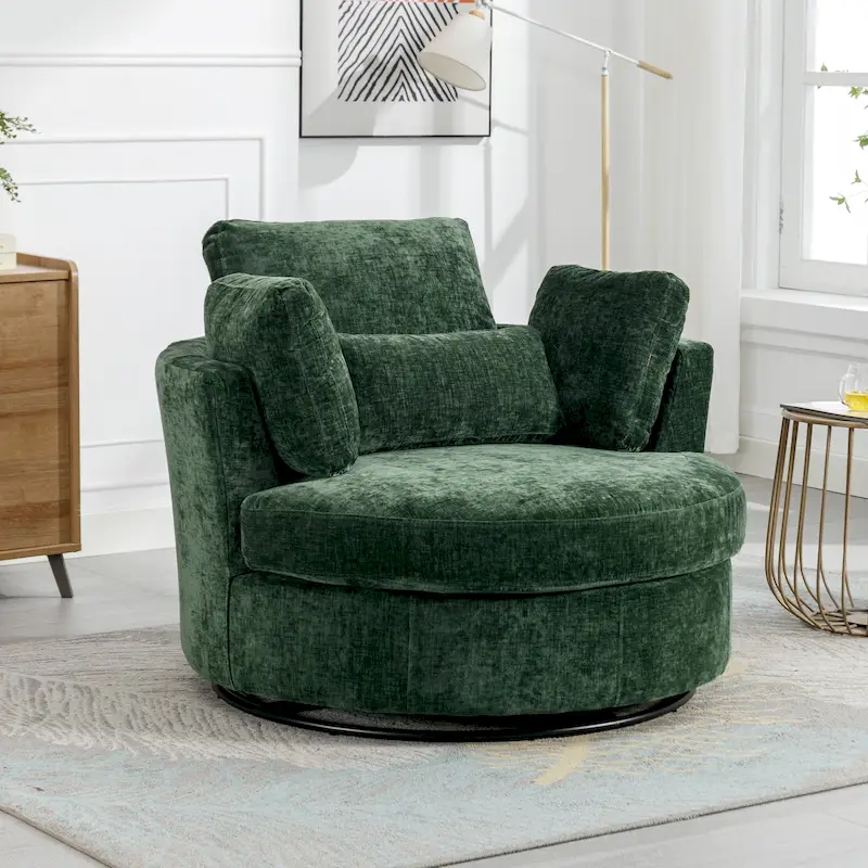 Upholstered Swivel Barrel Armchair Club Chair With Metal Base