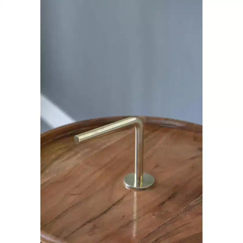 Acacia Wood Side Table with Tripod Steel Legs Brown Gold 16x23.5