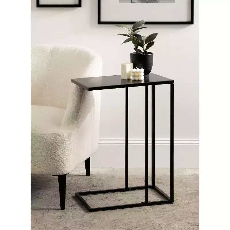 Modern Glam C-Table Accent Table with White Marble Top and Gold Metal Frame, 26.5