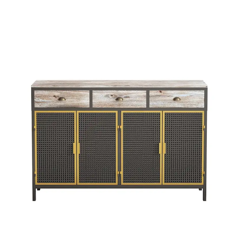 Dark Gray Modern Sideboard with 2 Doors, 3 Drawers & Iron Frame