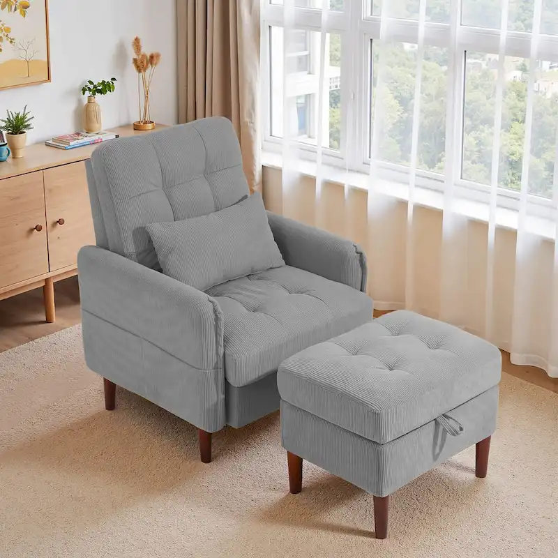 UIXE Modern Lounge Chair Accent Chair and Stroage Ottoman With Adjustable Backrest