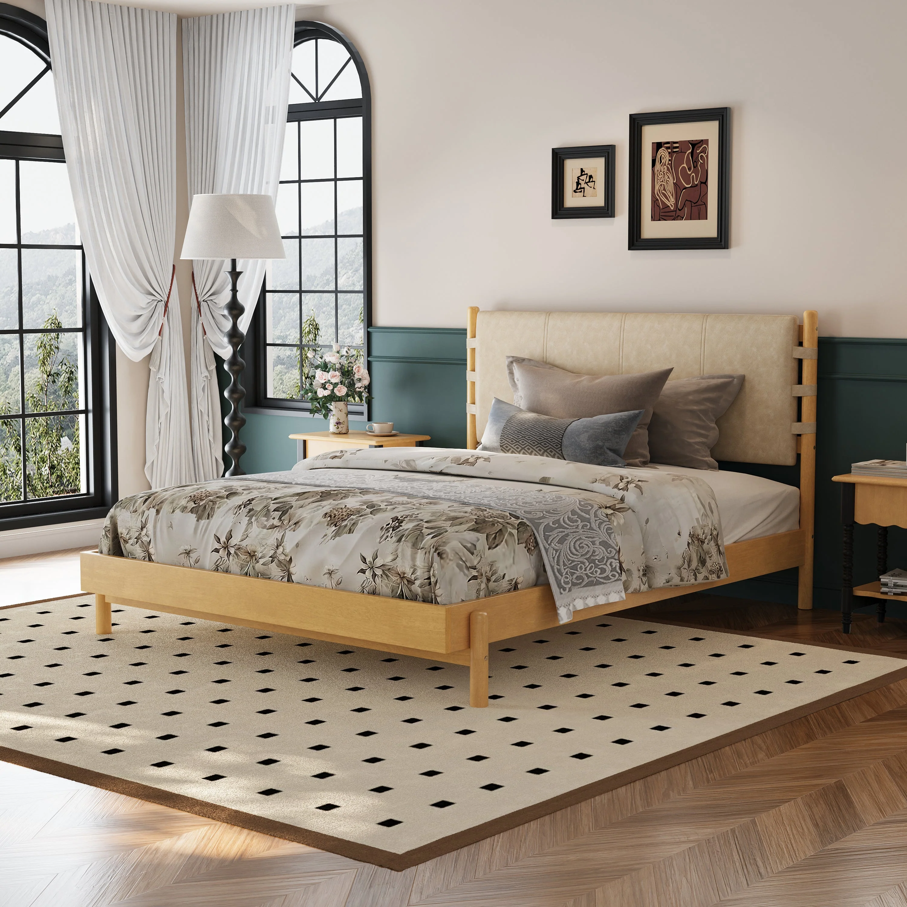 Mid Century Modern Upholstered Headboard Bedframe