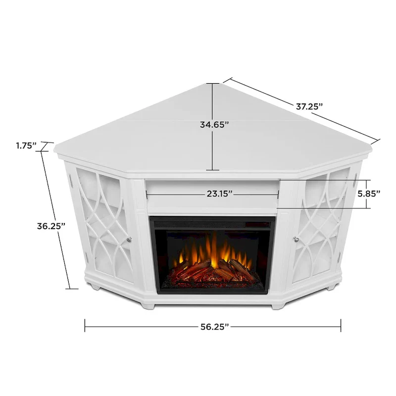 56 Corner TV Stand with Electric Fireplace - White
