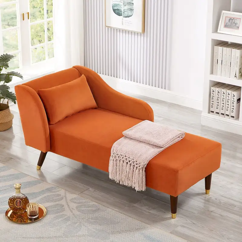 Modern Chaise Lounge Chair Velvet Upholstery