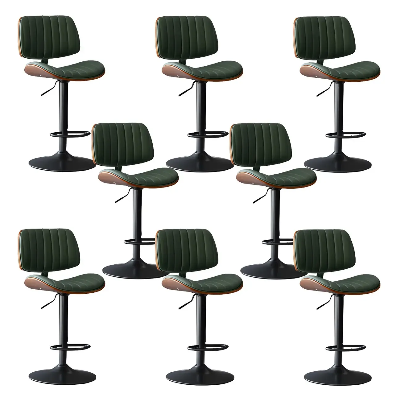 Adjustable Height Bucket Swivel Leather Bar Stool with Back