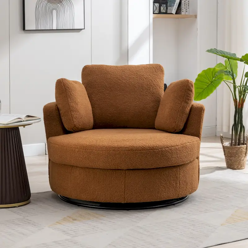 Upholstered Swivel Barrel Armchair Club Chair With Metal Base