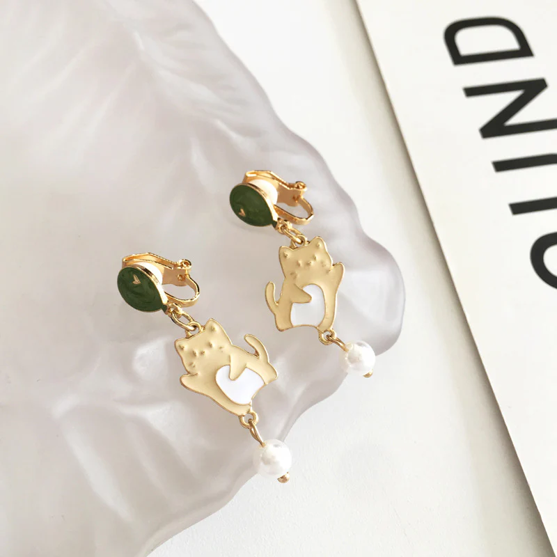 Luninana Clip-on Earrings -  Jade Dancing Kitten YBY068