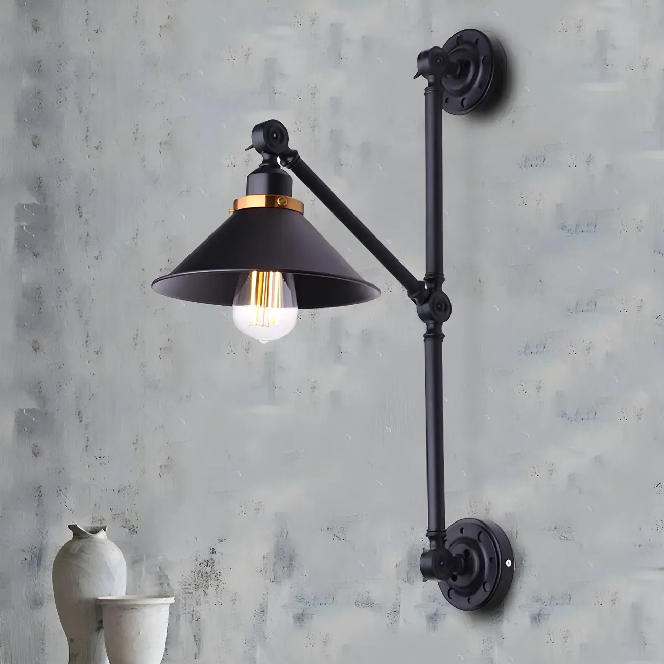 Black Metal Trestle Base Swing Arm Wall Light