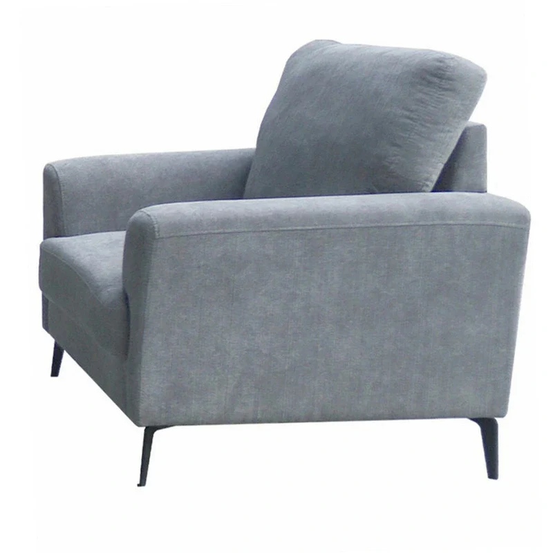 Jake 37 Inch Accent Sofa Armchair, Gray Chenille Foam Cushions, Metal Legs