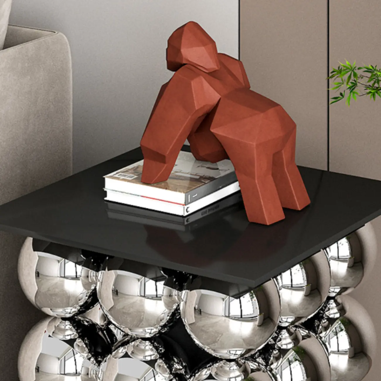 Artistic Modern Pedestal Metal Side Table with Stone Top