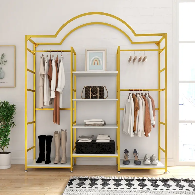 Moasis 4 Tiers Heavy Duty Coat Rack Garment Racks with 3 Hang Rods & 6 Shelves